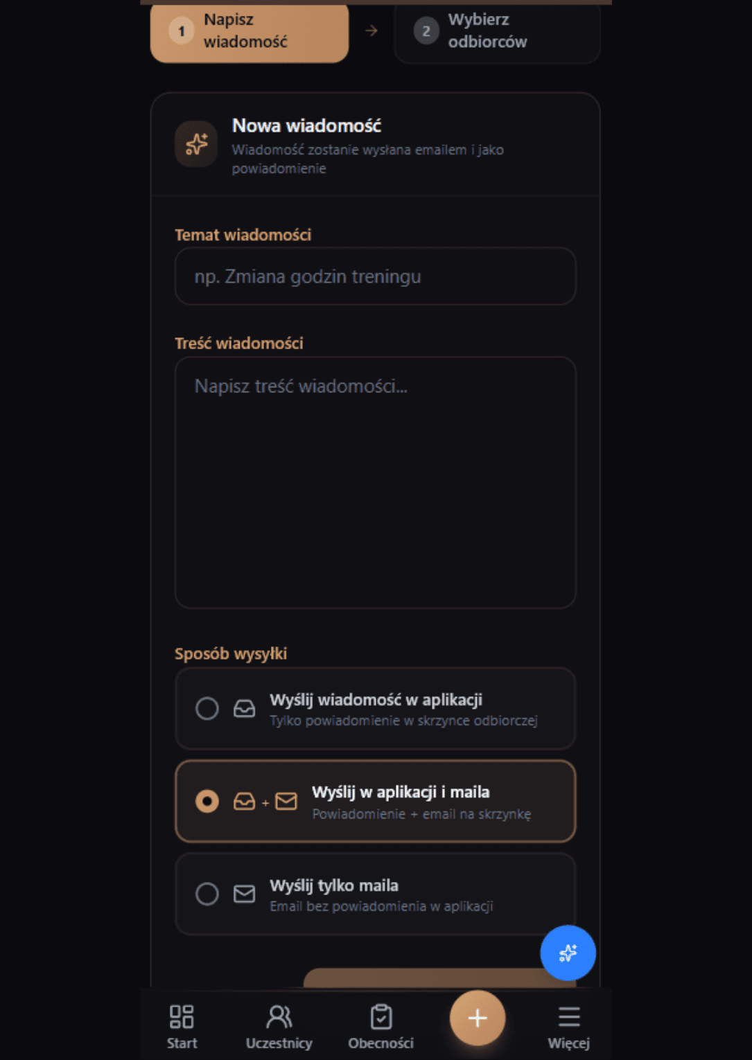 Wysyłka wiadomości — email i powiadomienia w aplikacji