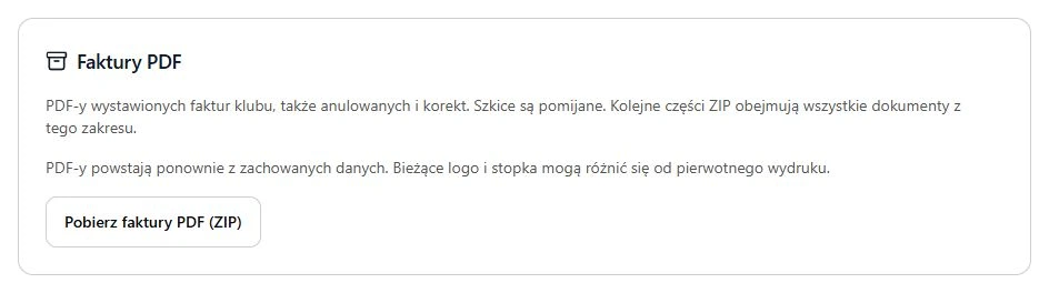 Osobny eksport faktur PDF, niezależny od kategorii zestawienia.