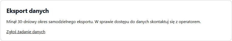 Po zamknięciu samodzielnego eksportu pozostaje kontakt w sprawie danych.
