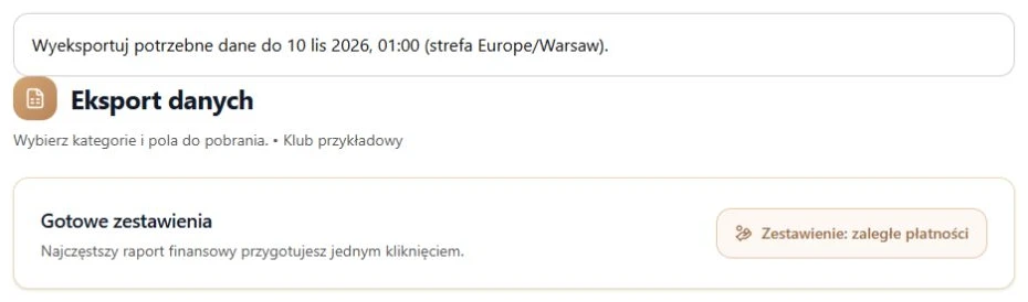 Termin samodzielnego eksportu wraz ze strefą czasową klubu.