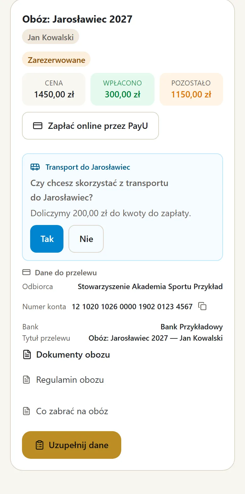 Rezerwacja obozu