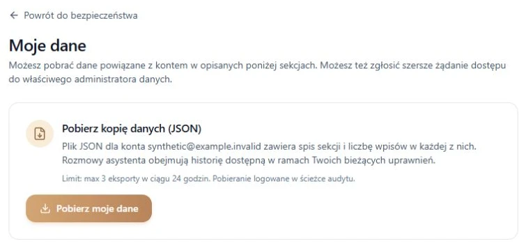 Moje dane — pobranie kopii JSON