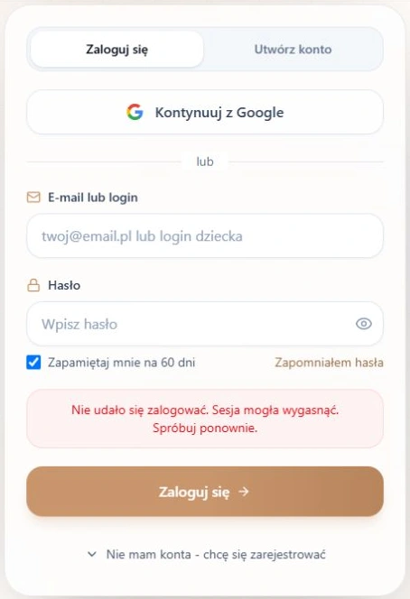 Niepotwierdzony powrót z logowania — rzeczywisty ekran i SDK, kontrolowana lokalna odmowa; bez zewnętrznego Google