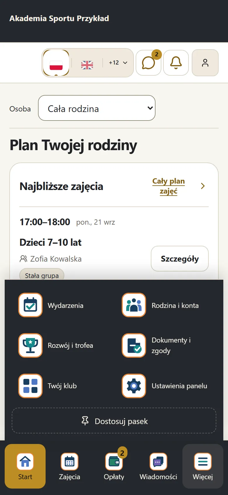 Menu „Więcej”