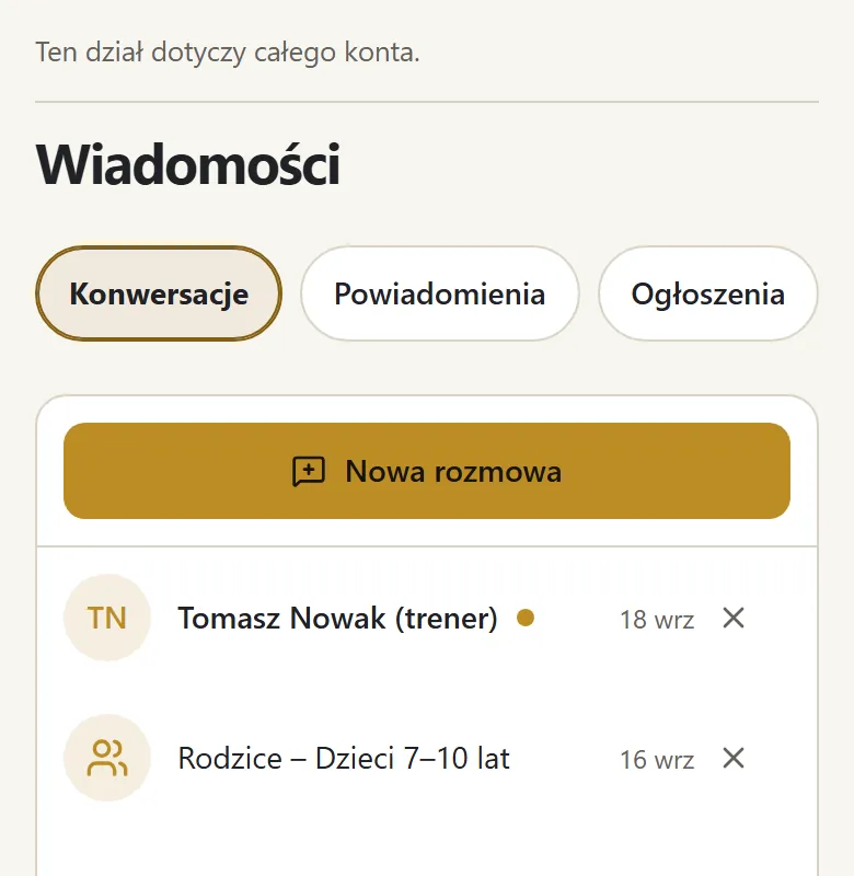 Wiadomości — lista rozmów