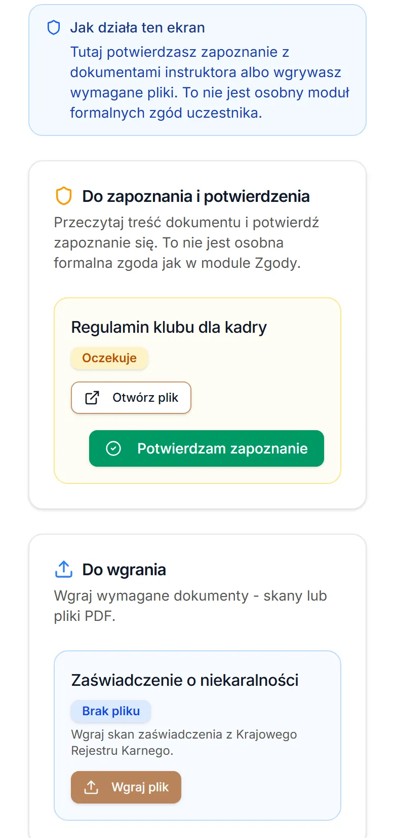 Dokumenty do potwierdzenia i do wgrania