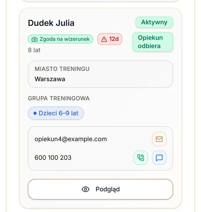 Karta uczestnika z zaległą płatnością