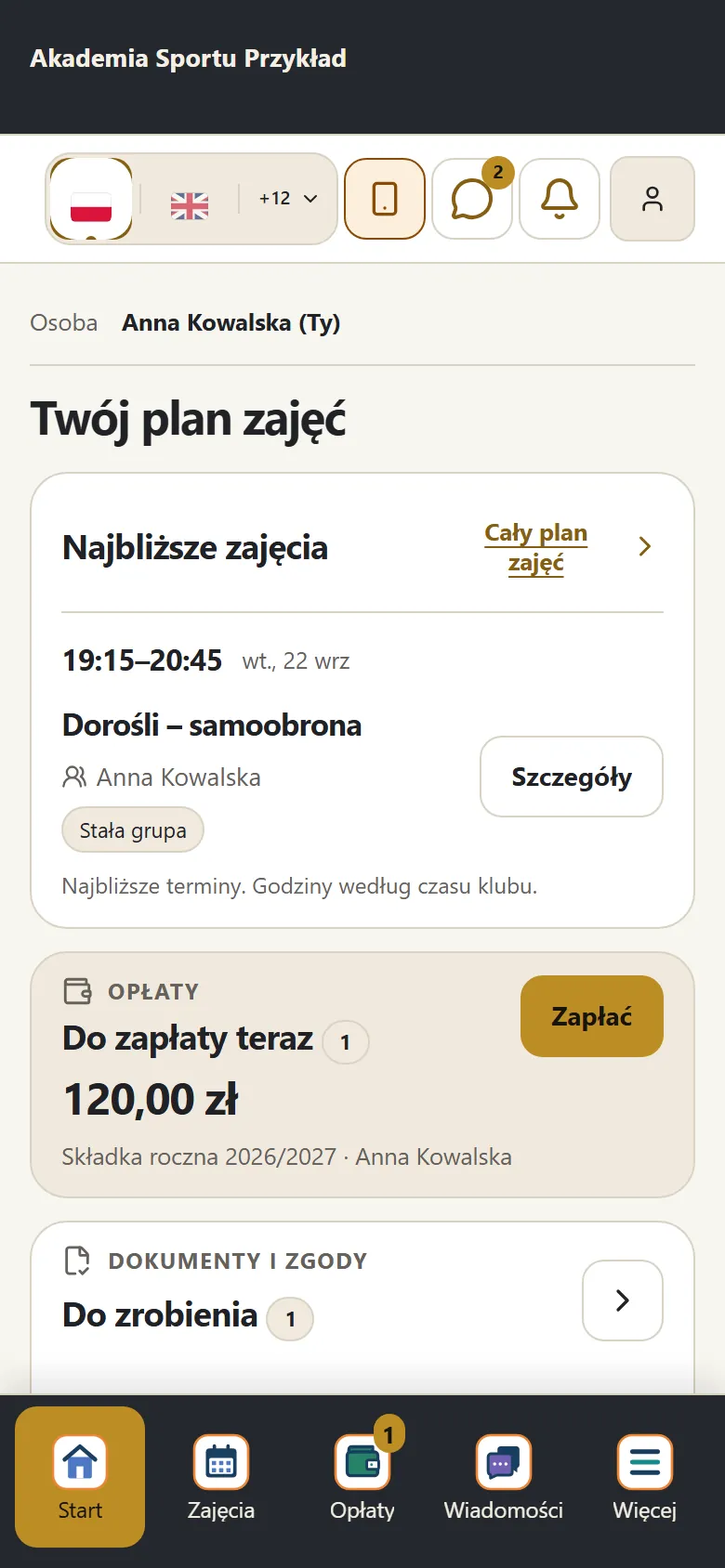 Start — Twój plan zajęć