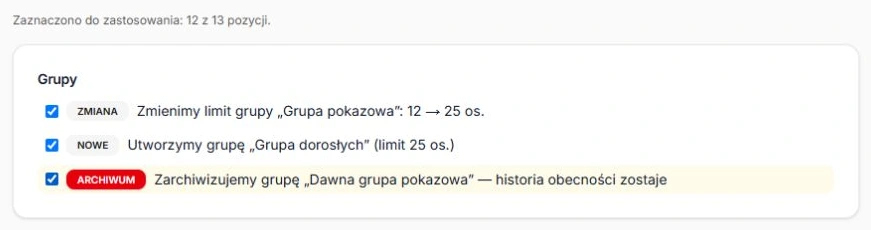 Zapisany wybór archiwizacji i zaktualizowany licznik