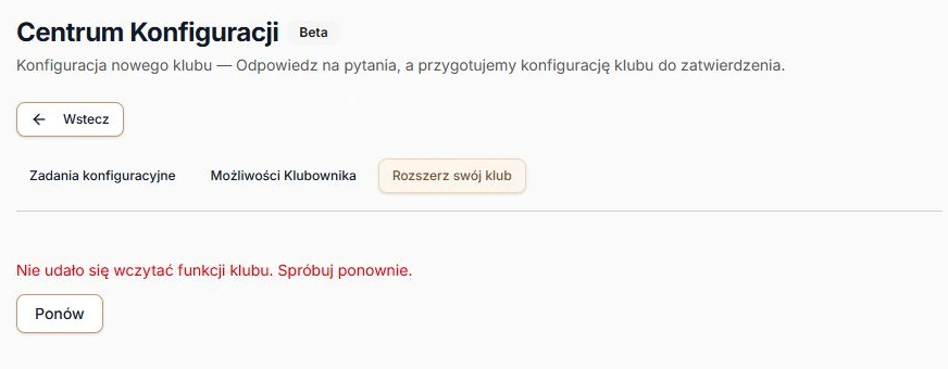 Błąd odczytu funkcji klubu i ręczne Ponów