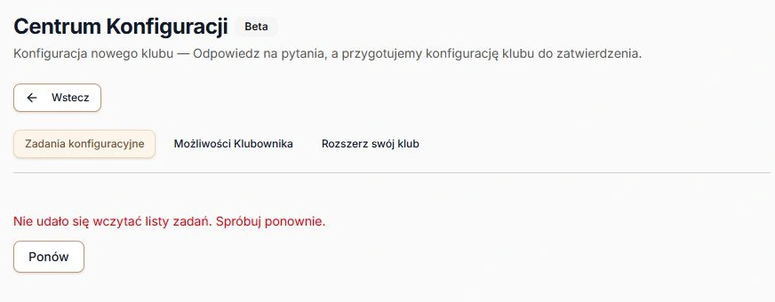 Błąd odczytu zadań konfiguracyjnych i ręczne Ponów