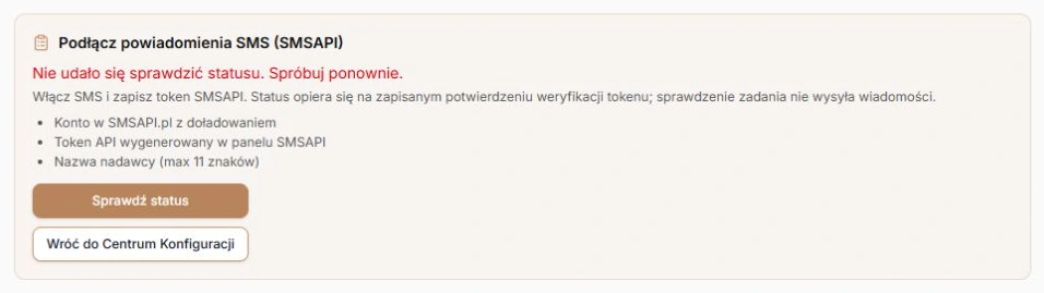 Błąd sprawdzenia w banerze — bez fałszywego potwierdzenia gotowości