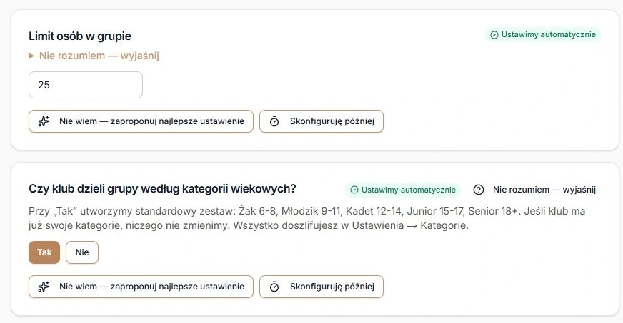 Dodatkowe pytania pełnej konfiguracji grup