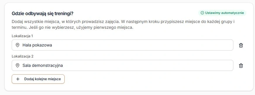 Osobne wiersze miejsc treningów