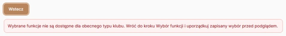 Odmowa podglądu dla obecnego typu klubu i powrót do wyboru funkcji