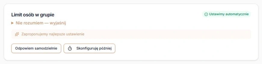 Limit grupy oznaczony prośbą o propozycję i powrót do własnej odpowiedzi