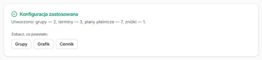 Widoczny wynik pierwszego uruchomienia z potwierdzonymi liczbami
