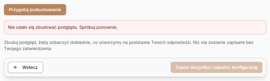 Błąd przygotowania podsumowania i dostępna ręczna próba