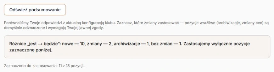 Porównanie konfiguracji i osobny licznik wybranych pozycji