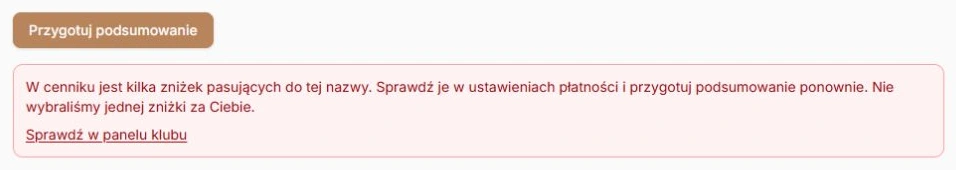 Kilka pasujących zniżek wymaga sprawdzenia i ponownego podsumowania