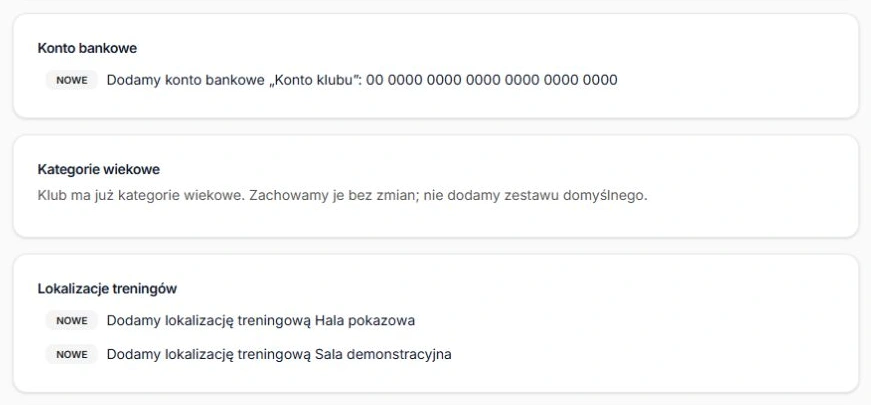 Zachowanie istniejących kategorii bez dodawania domyślnego zestawu