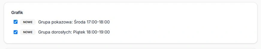 Proponowane terminy z grupą, dniem i godzinami