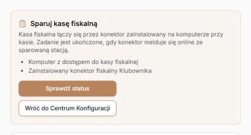 Zadanie Sparuj kasę fiskalną na ekranie ustawień
