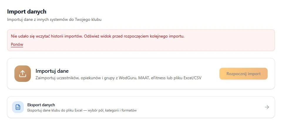 Niepotwierdzony odczyt historii wstrzymuje rozpoczęcie kolejnego importu.