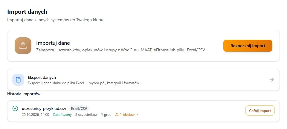 Rozpoczęcie importu, przejście do eksportu i ostatnie operacje.