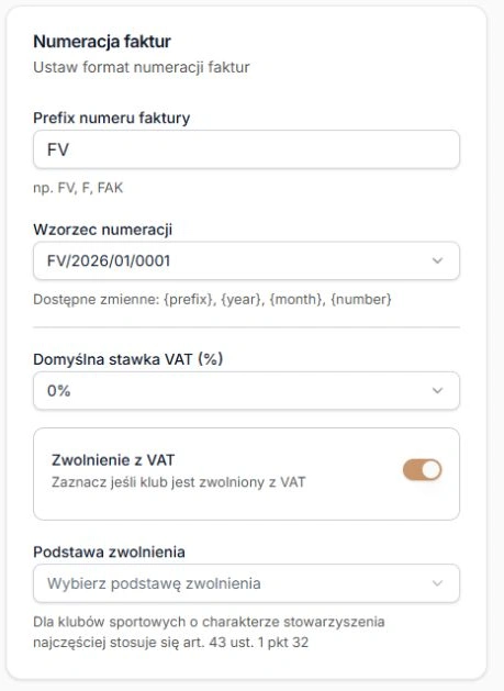 Fakturowanie — włączone zwolnienie i podstawa oczekująca na wybór