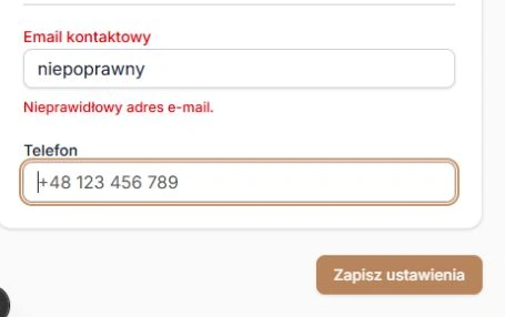 Fakturowanie — błąd emaila po próbie zapisu na wąskim ekranie