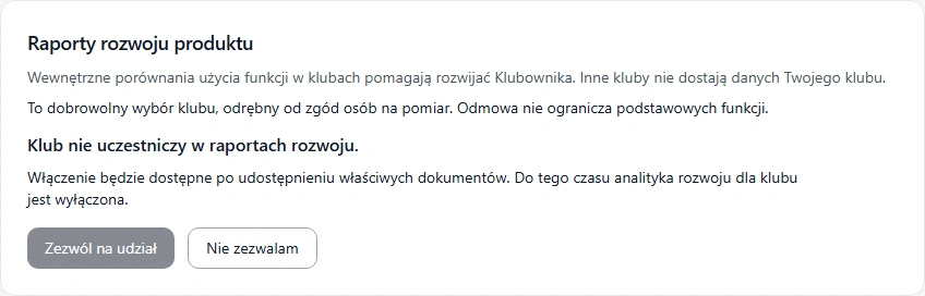Włączenie raportów czeka na właściwe dokumenty. Przykład na danych testowych; udział wyłączony.