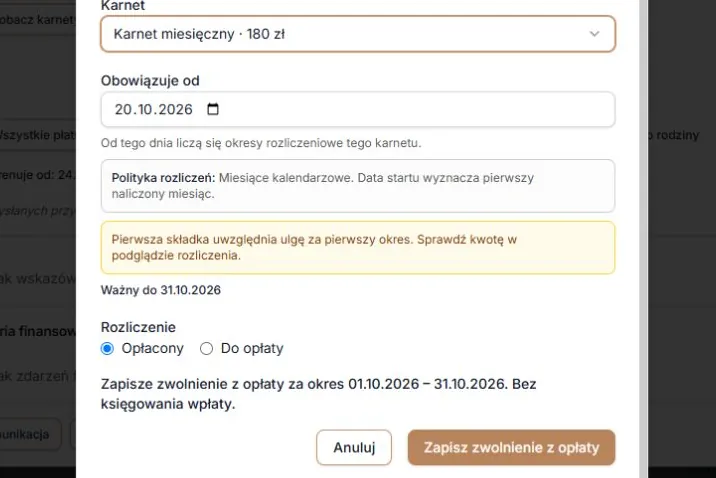 Bezpłatny pierwszy okres — zapis zwolnienia zamiast wpłaty 0 zł