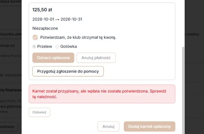 Trwające potwierdzenie — zablokowane działania i zamknięcie formularza