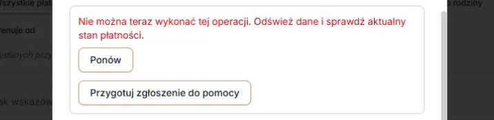 Błąd odczytu należności — sprawdź aktualny stan przyciskiem Ponów