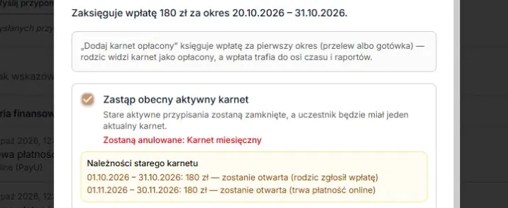 Stare należności pozostają otwarte — zgłoszony przelew i płatność online