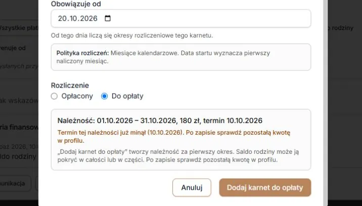 Do opłaty — wycena 180 zł przed zaliczeniem dostępnego salda
