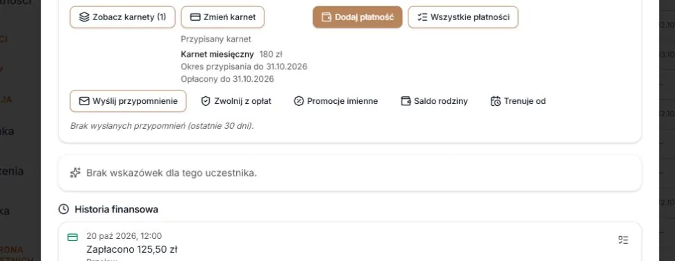 Przypięty karnet i wcześniejsza wpłata na osi czasu