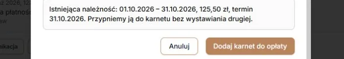 Przypisz karnet — wcześniejsza należność zachowuje kwotę i termin