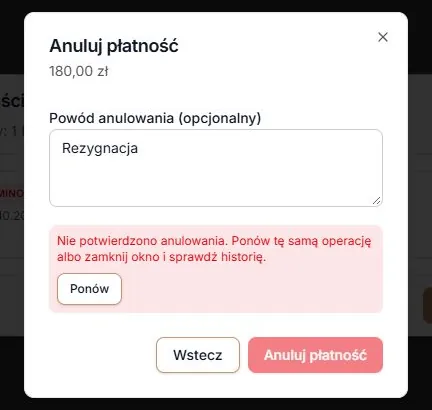 Niepełny wynik anulowania pozostawia formularz otwarty