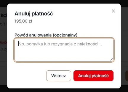Anulowanie całej należności obejmującej opłatę online