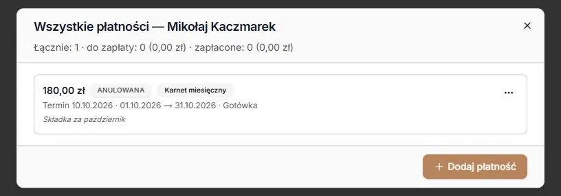 Anulowana należność pozostaje w historii i nie zwiększa wpłat