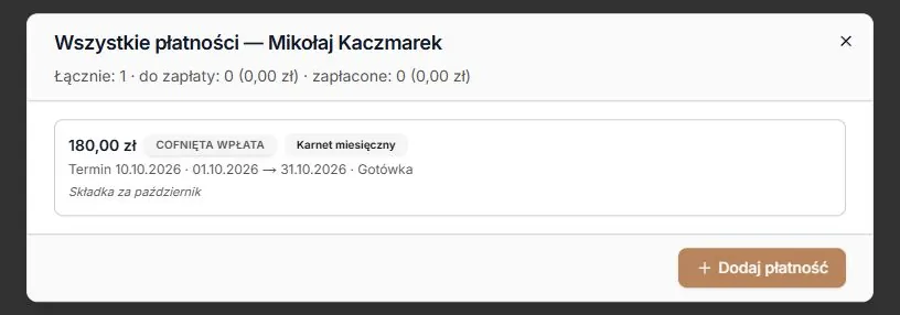 Jedna cofnięta wpłata w historii po ponowieniu tej samej operacji