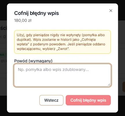 Wymagany powód i nieaktywne zatwierdzenie pustego formularza