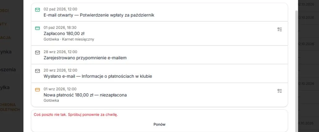 Zachowana lista po błędzie starszej strony