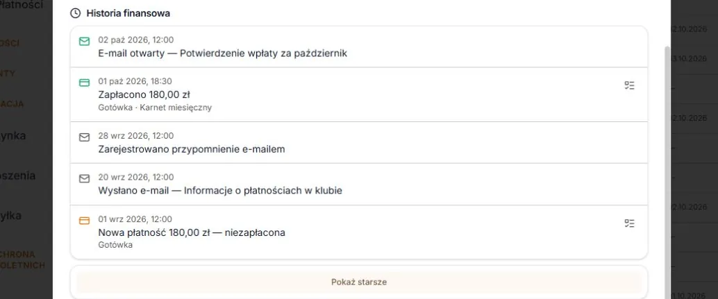 Historia finansowa — pierwsza strona