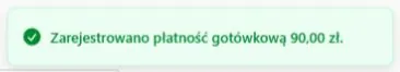 Inna wpłata — potwierdzenie otrzymanych 90 zł gotówką