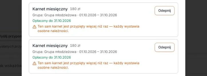 Karnety — dwa przypisania tego samego planu