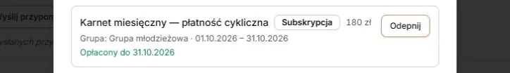 Karnety — plan z płatnością cykliczną