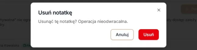 Notatki — potwierdzenie usunięcia